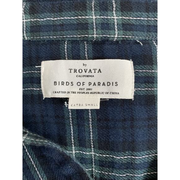 Trovata Birds Paradis Button Down Top Shirt Peplum Flannel Long Sleeve Blue XS - Picture 7 of 7